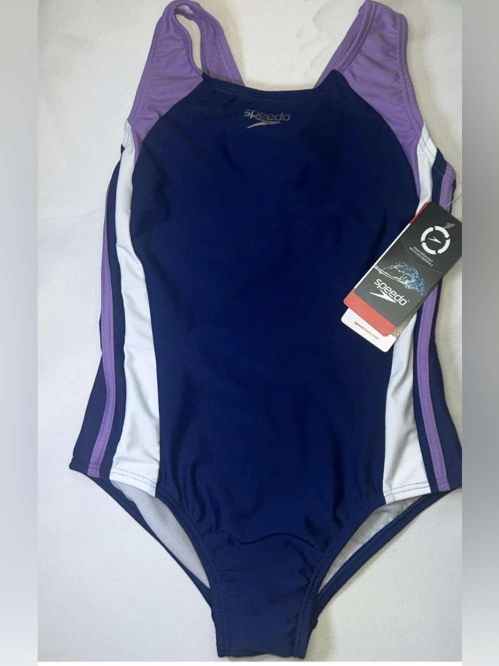NWT Speedo Girl's Swimsuit One Piece Infinity Splice Thick Strap Sweet Taro Sz 8